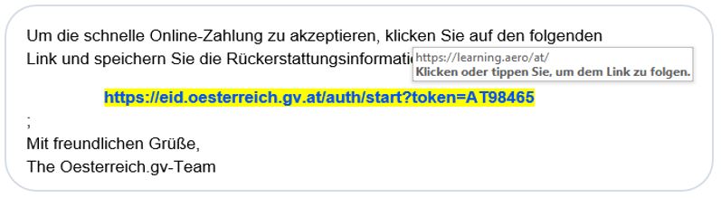 Bildschirmfoto: Beispiel für einen Phishing-Link.